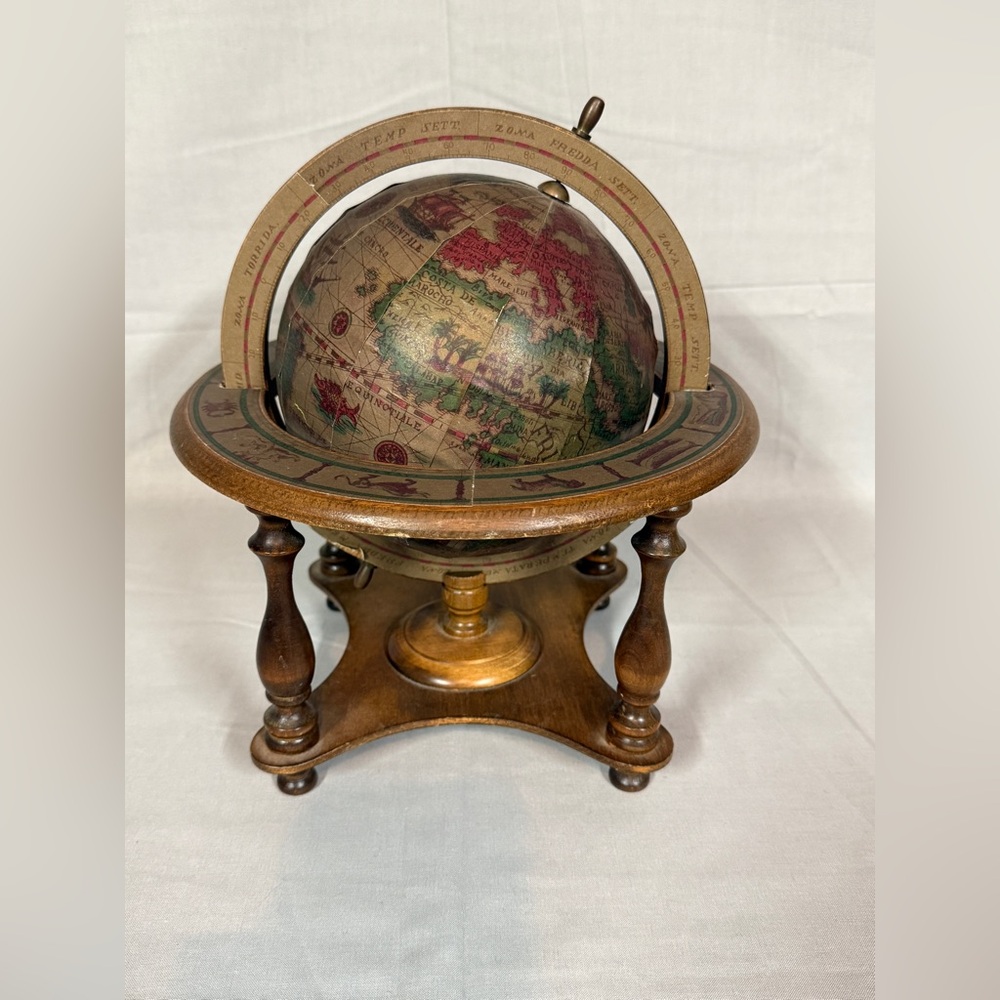 Vintage Style Wooden Globe with Stand